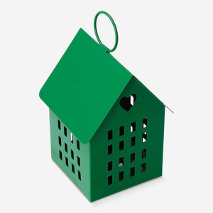 Green house lantern for home, 15 cm tall, by Flying Tiger Copenhagen, featuring a rustic metal design with glass panels.