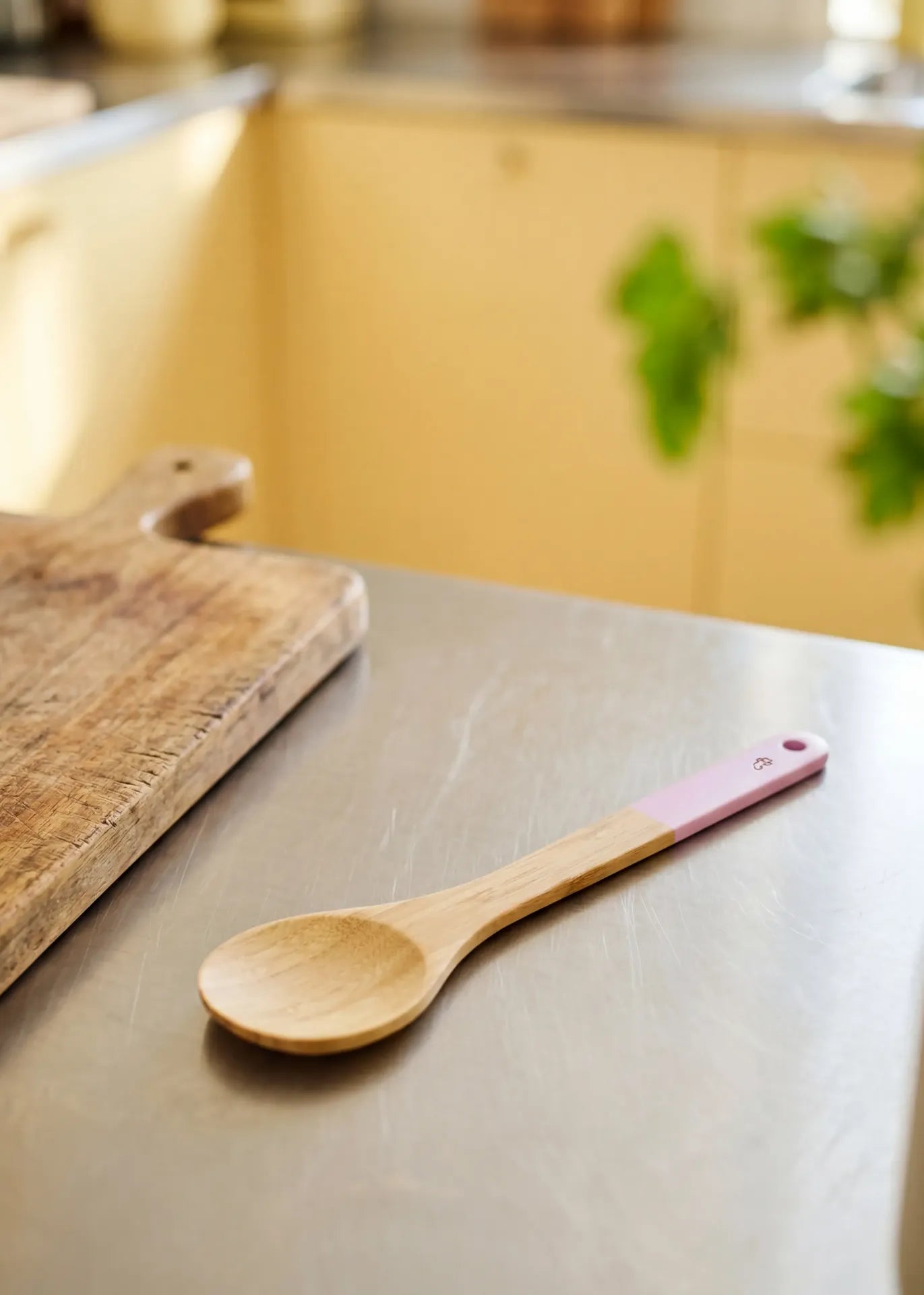 Flying Tiger Copenhagen designer wood tasting spoon, 30 cm long, with a smooth handle and natural wood finish for kitchen use.
