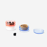 Three stackable personal care jars by Flying Tiger Copenhagen, clear plastic containers with lids, ideal for organizing toiletries.