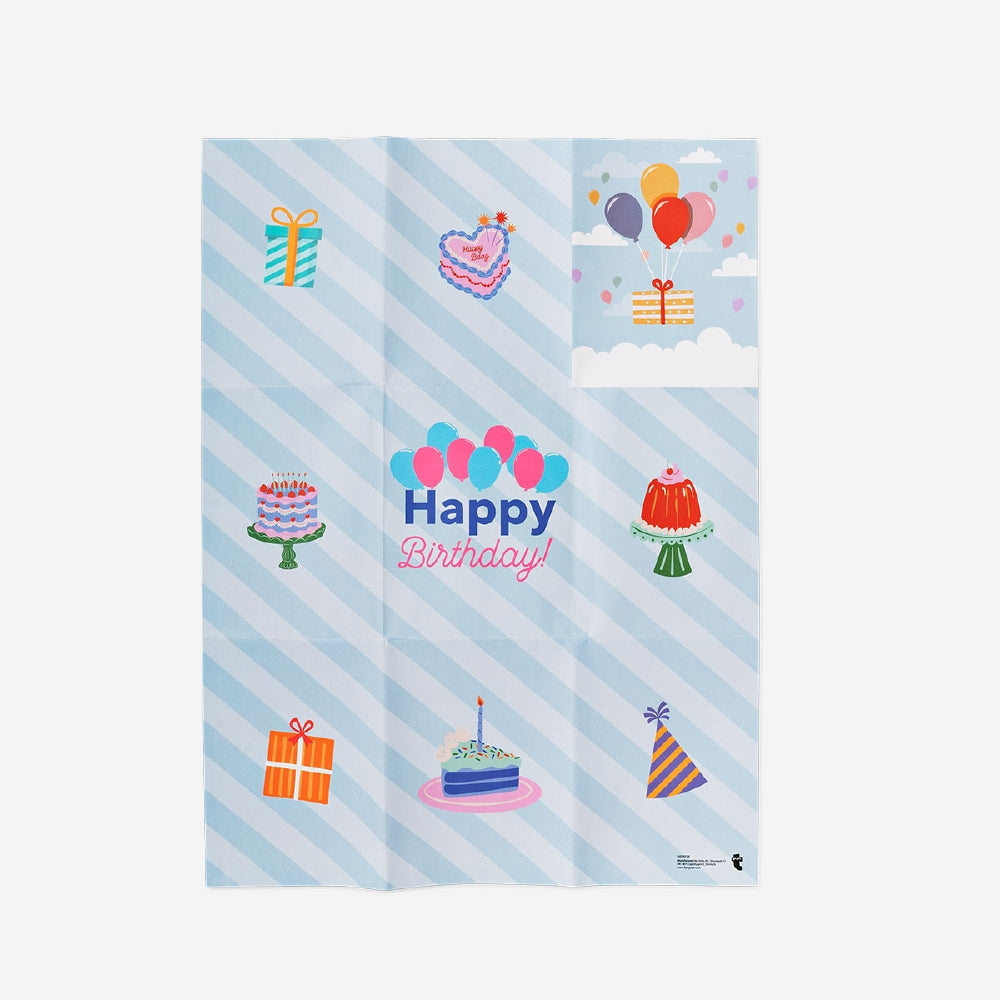 Colorful Flying Tiger Copenhagen birthday card with "Happy Birthday" poster design, suitable for office celebrations.