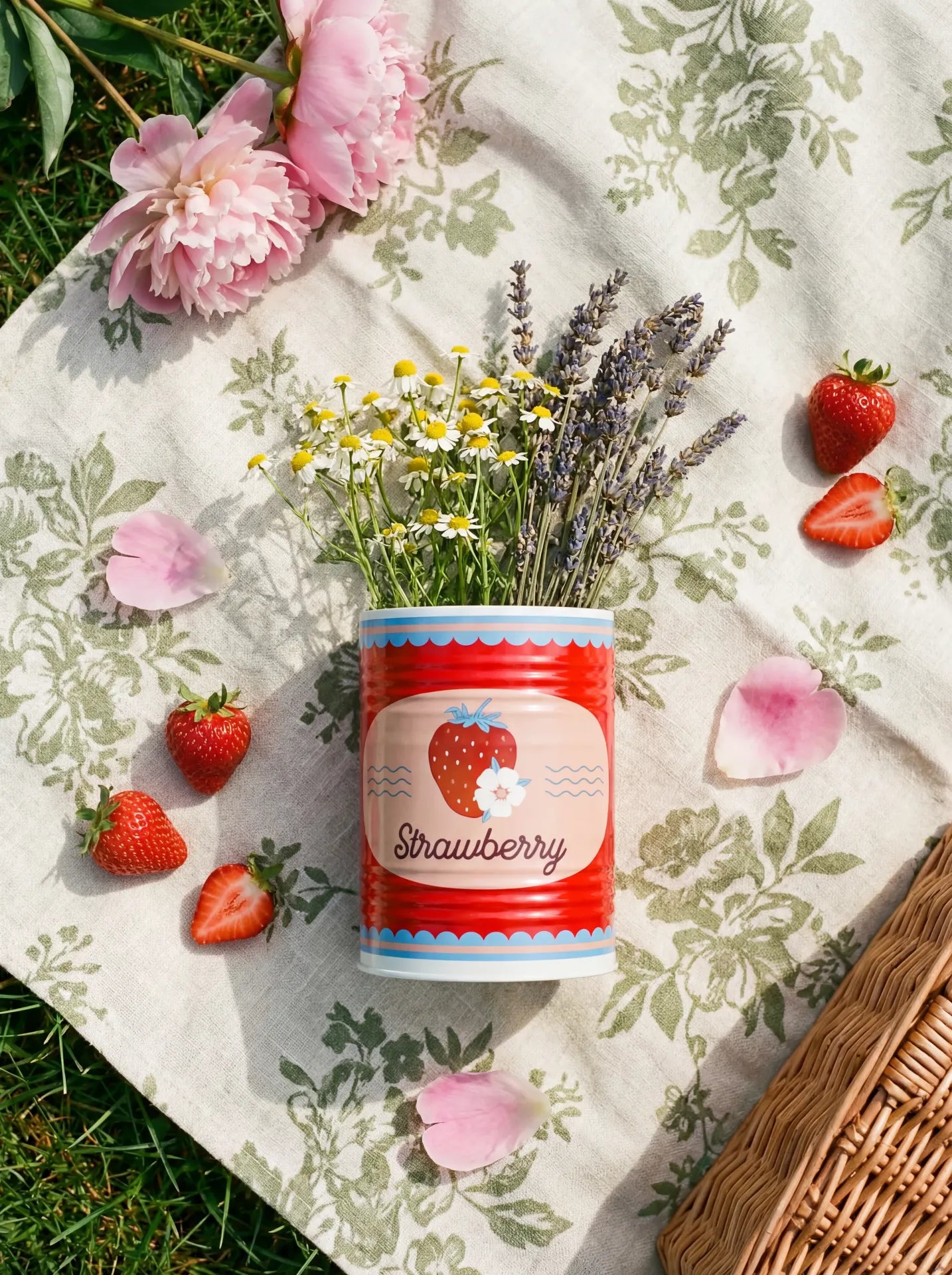 Flying Tiger Copenhagen metal storage tin with berry print, 17 cm, ideal for kitchen or home organization.
