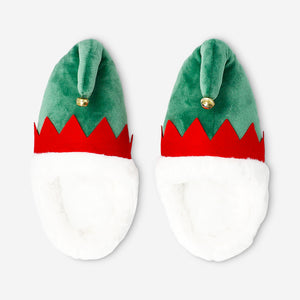 Flying Tiger Copenhagen elf slippers in size 41/43, soft textile footwear with festive elf design and cozy fit.