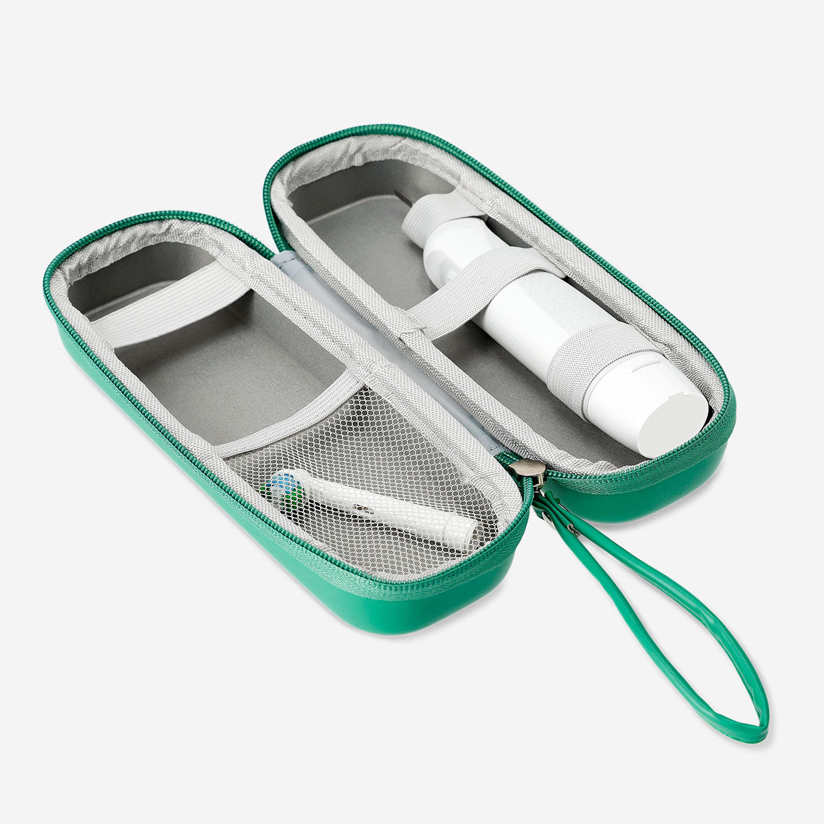 Green Flying Tiger Copenhagen travel case for electrical toothbrush, compact leisure accessory with zipper closure.