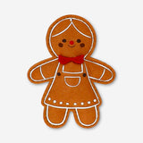 Felt gingerbread girl hanging ornament for home decor, featuring detailed stitching and a festive holiday design.