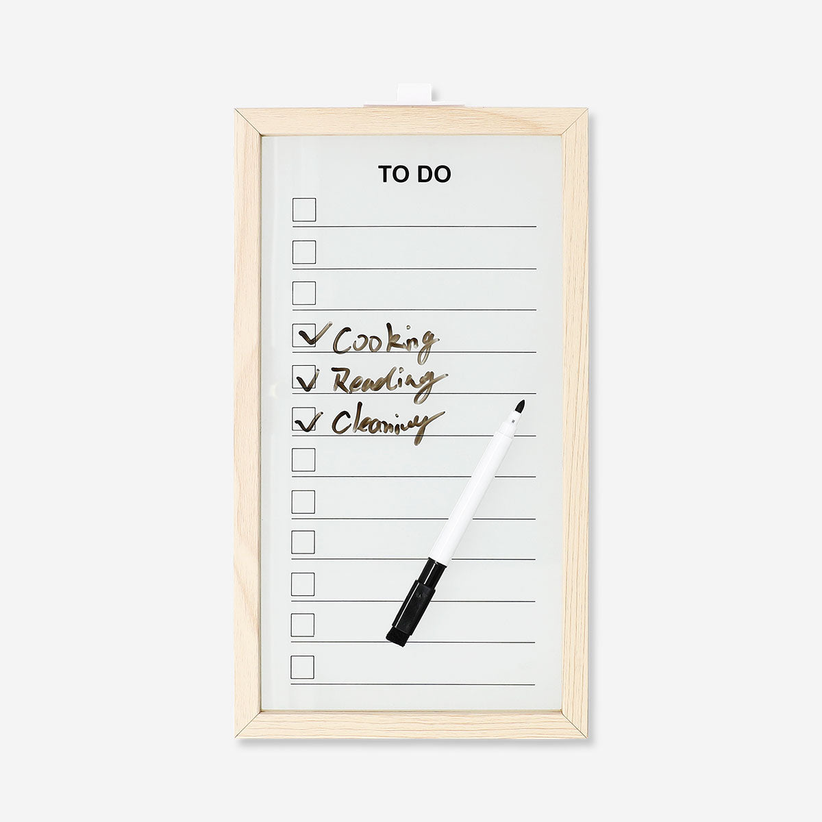 Wood-framed Flying Tiger Copenhagen office planner board with marker for organizing and note-taking.