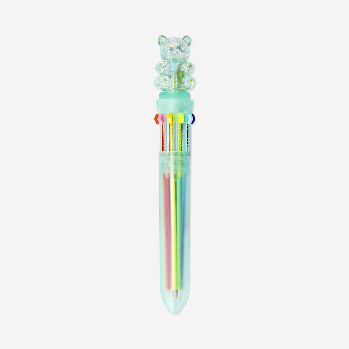 Multi-coloured ballpoint pen with gummy bear topper