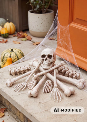 Skeleton gadget set by Flying Tiger Copenhagen, featuring small skeleton figures and accessories for fun, spooky decor or crafts.