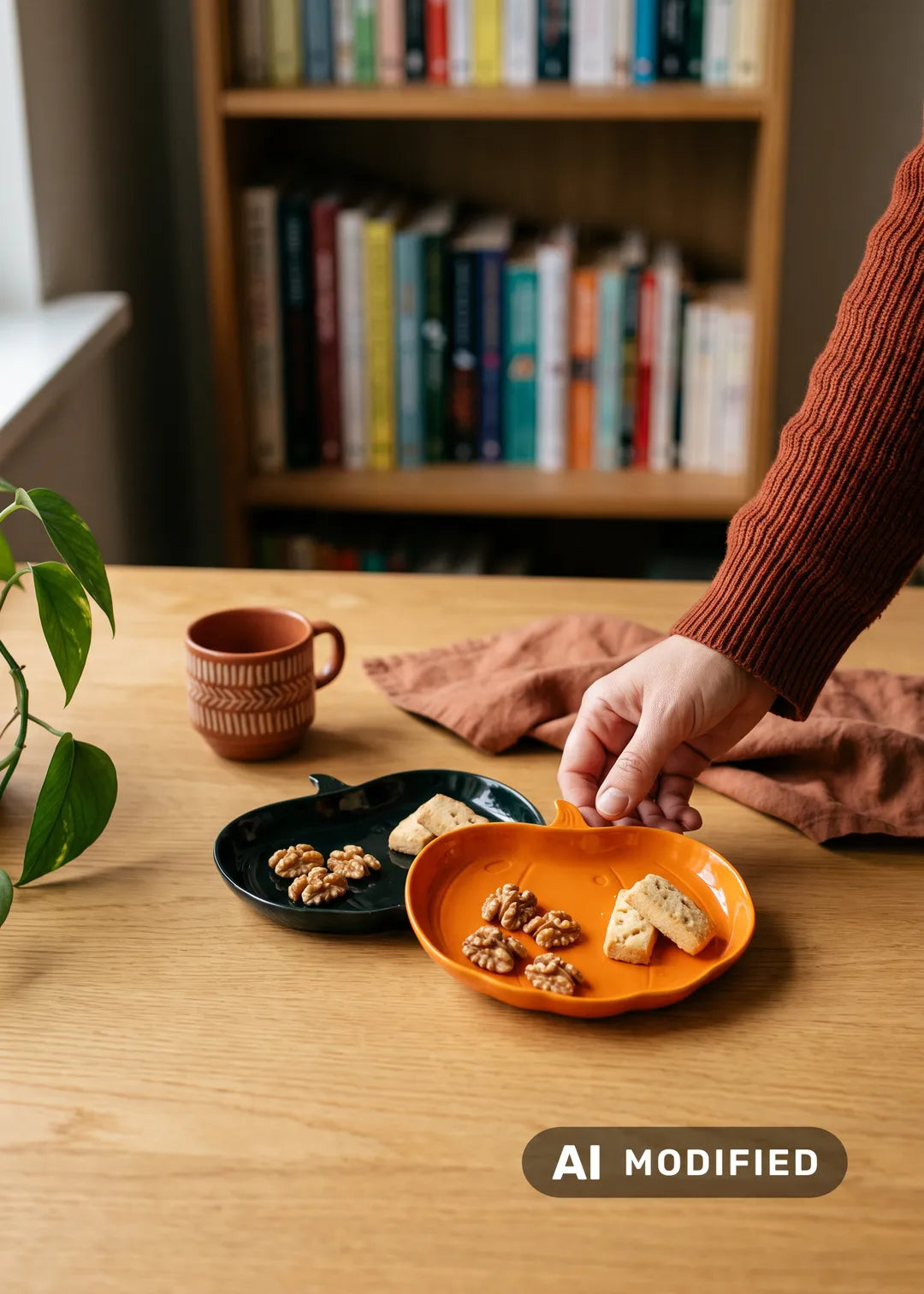 Two reusable pumpkin-shaped party plates from Flying Tiger Copenhagen, eco-friendly dinnerware for festive occasions