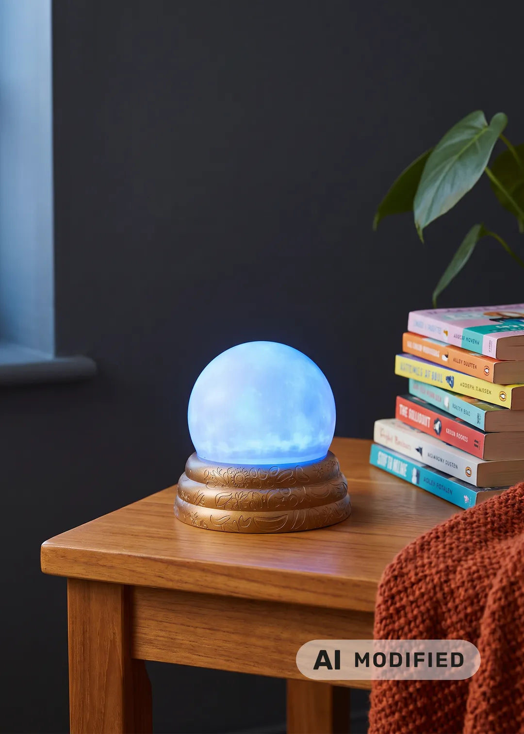 Flying Tiger Copenhagen scrying ball with light gadget, glowing crystal ball for mystical decor and visual effects.