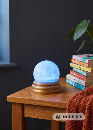 Flying Tiger Copenhagen scrying ball with light gadget, glowing crystal ball for mystical decor and visual effects.