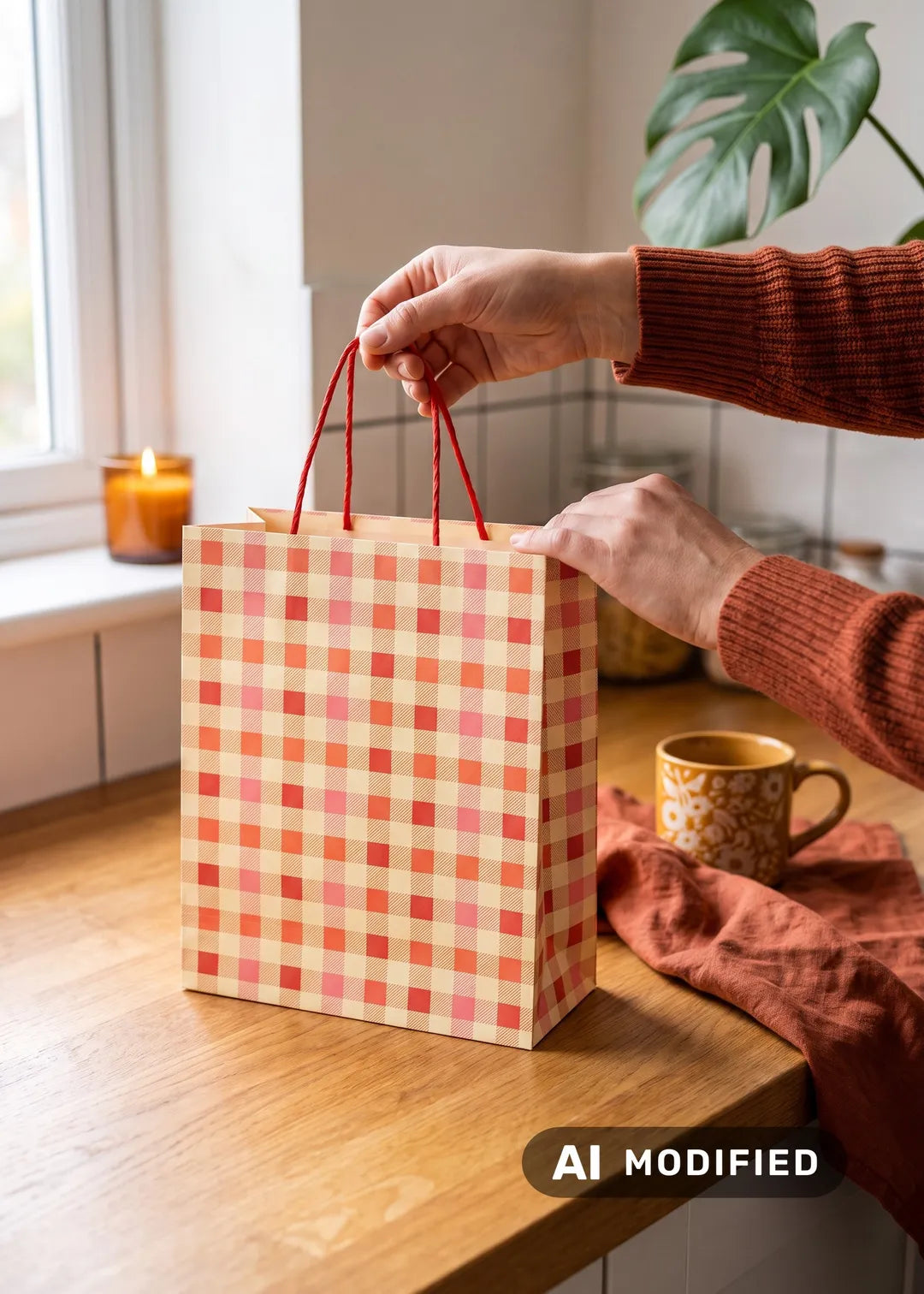 Check pattern gift bag from Flying Tiger Copenhagen, 25x33 cm, ideal for office gifts or packaging.