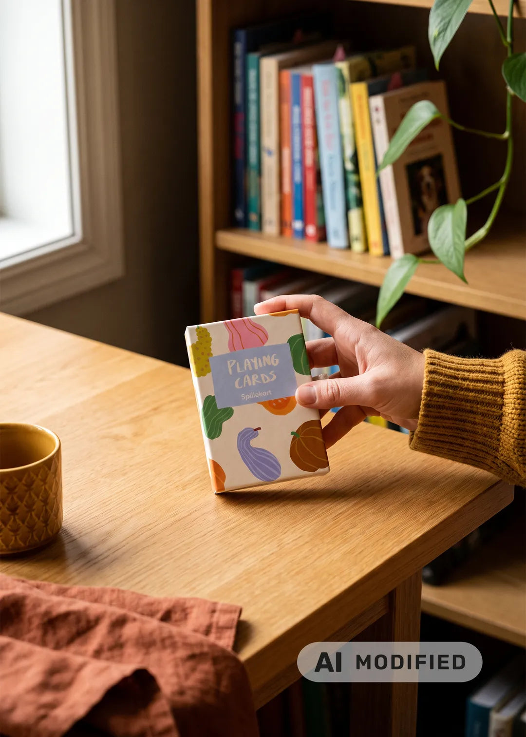 Autumn themed playing cards by Flying Tiger Copenhagen, featuring colorful leaf designs on a set of standard game cards.
