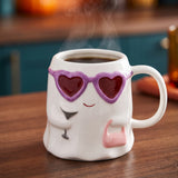 Flying Tiger Copenhagen ghost mug with sunglasses, 400 ml, kitchen ceramic mug featuring a playful ghost design with sunglasses.