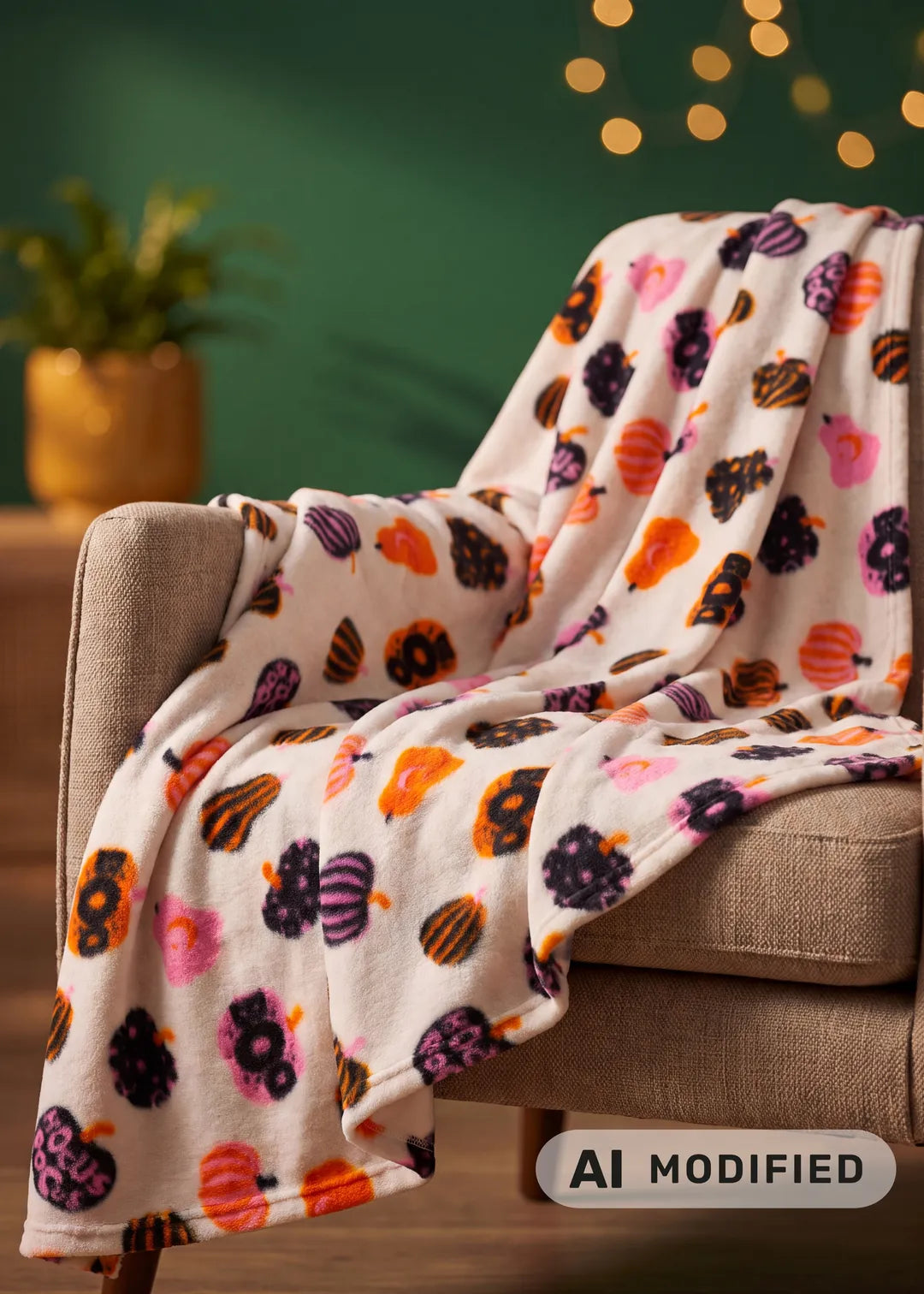 Flying Tiger Copenhagen Halloween print fleece blanket, 180x130 cm, cozy home decor with festive spooky design.