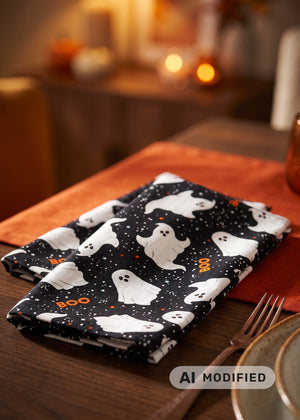 Two fabric napkins with ghost print from Flying Tiger Copenhagen, perfect for home dining or decorative table settings.