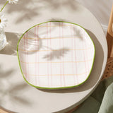 Hand-painted chequered design ceramic plate, 15 cm, from Flying Tiger Copenhagen, ideal for kitchen use and serving food.