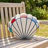 Shell cushion from Flying Tiger Copenhagen, 32x39 cm, soft fabric with shell pattern, ideal for home decor and comfortable seating.