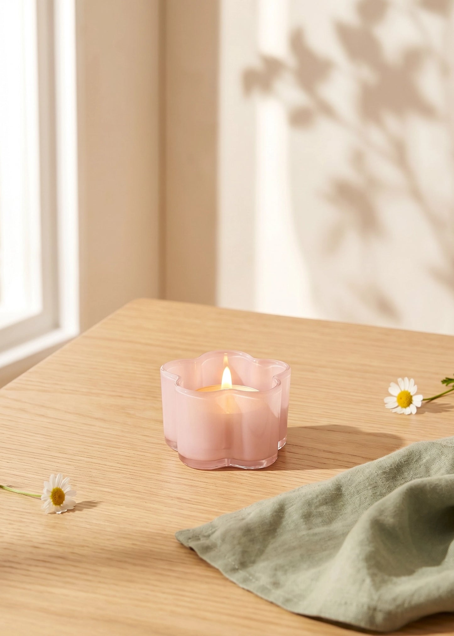 Milky pink glass tealight holder for home decor, featuring a smooth, rounded design by Flying Tiger Copenhagen.