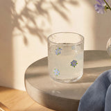Sparkly lemonade glass with blue embossed flower design, 340 ml, Flying Tiger Copenhagen kitchen drinkware.