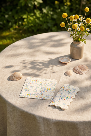 Set of 16 Flying Tiger Copenhagen summerhouse print party napkins with scalloped edges, perfect for summer gatherings.