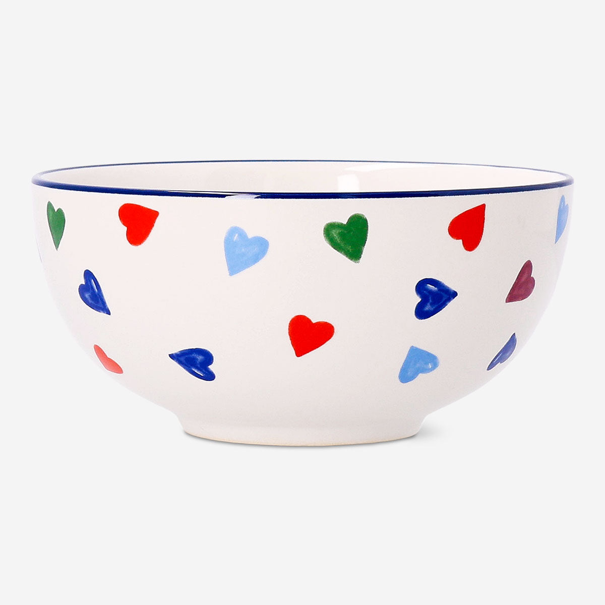 14 cm Heart-Design Kitchen Bowl by Flying Tiger Copenhagen, ceramic bowl with red heart patterns on a white background.