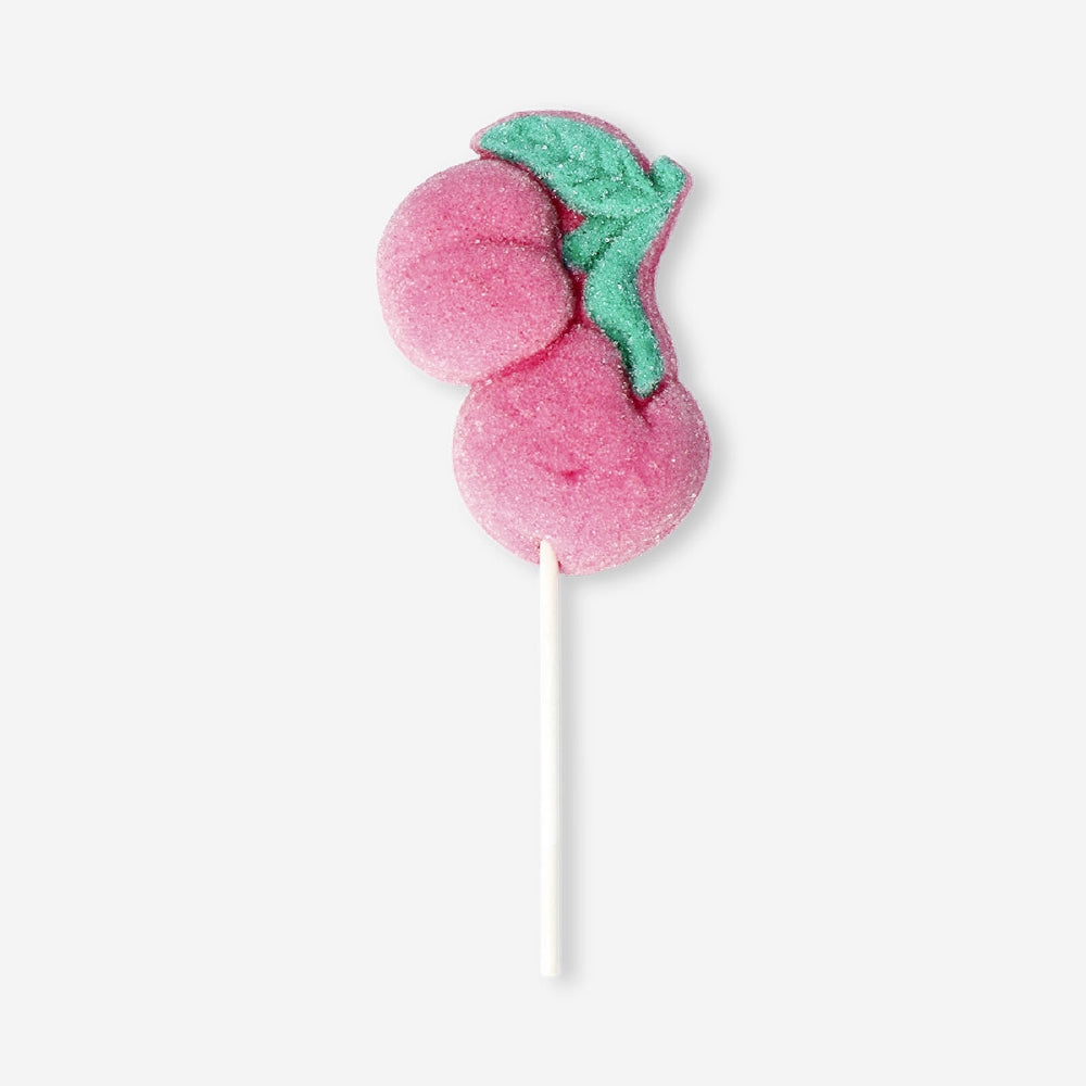 Cherry-flavored marshmallow on a stick by Flying Tiger Copenhagen, colorful sweet treat ideal for snacking and dessert.