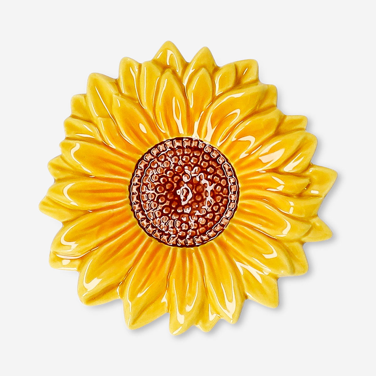 Ceramic sunflower dish, 10 cm, decorative homeware by Flying Tiger Copenhagen showing a bright yellow sunflower design.
