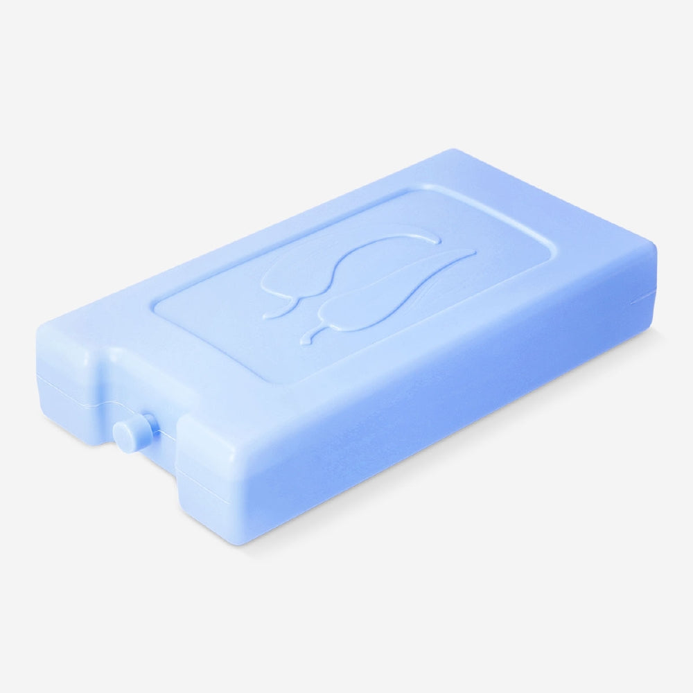 Blue ice block for home cooling, branded by Flying Tiger Copenhagen, shown in a clear image with icy texture.