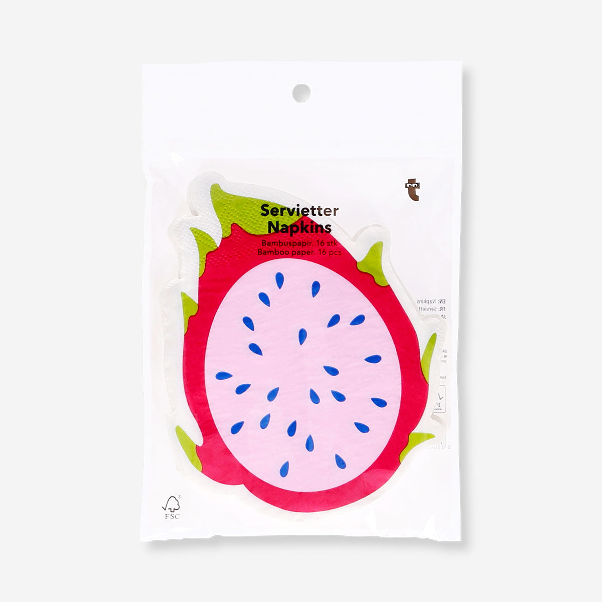 Set of 16 dragon fruit themed party napkins from Flying Tiger Copenhagen, colorful paper napkins with vibrant fruit design