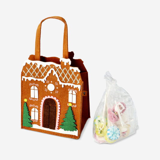 Gingerbread house felt bag with sweets