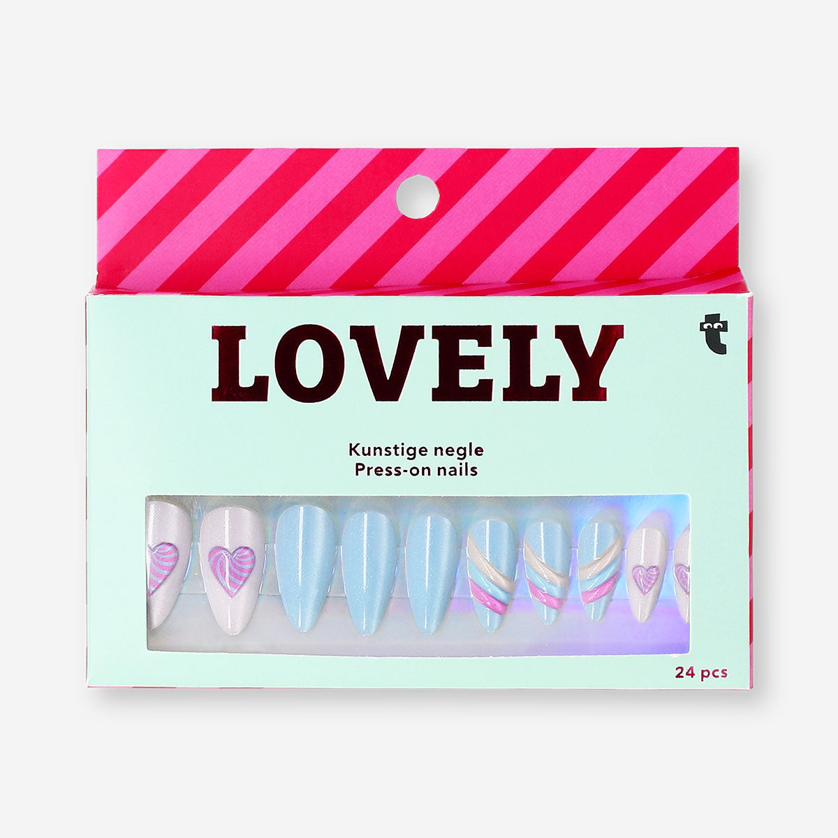 Flying Tiger Copenhagen press on nails featuring colorful hearts and rainbows in a fun, vibrant personal care design.
