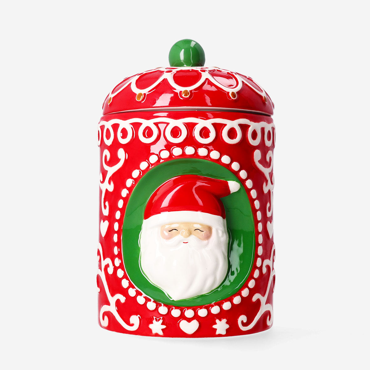 Ceramic storage jar with embossed Santa design, 23 cm, Flying Tiger Copenhagen kitchen decor, festive holiday-themed container