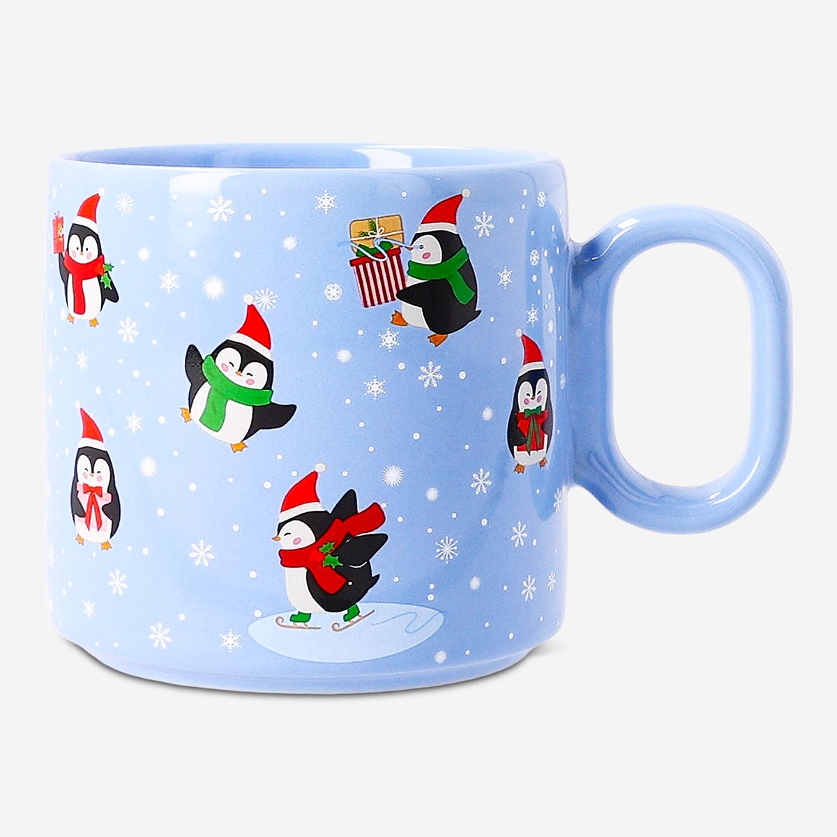 White ceramic mug with playful penguin illustrations, 300 ml capacity, perfect for kitchen use, by Flying Tiger Copenhagen.