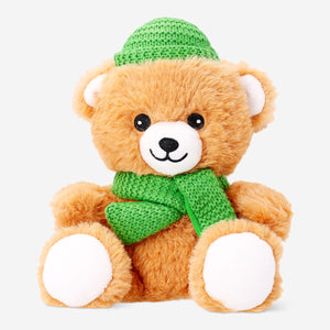 Flying Tiger Copenhagen plush bear toy wearing a beanie, soft and cuddly with embroidered facial features, perfect for kids.