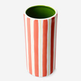 Orange striped ceramic vase from Flying Tiger Copenhagen, 20 cm tall, with a modern design and vibrant striped pattern.