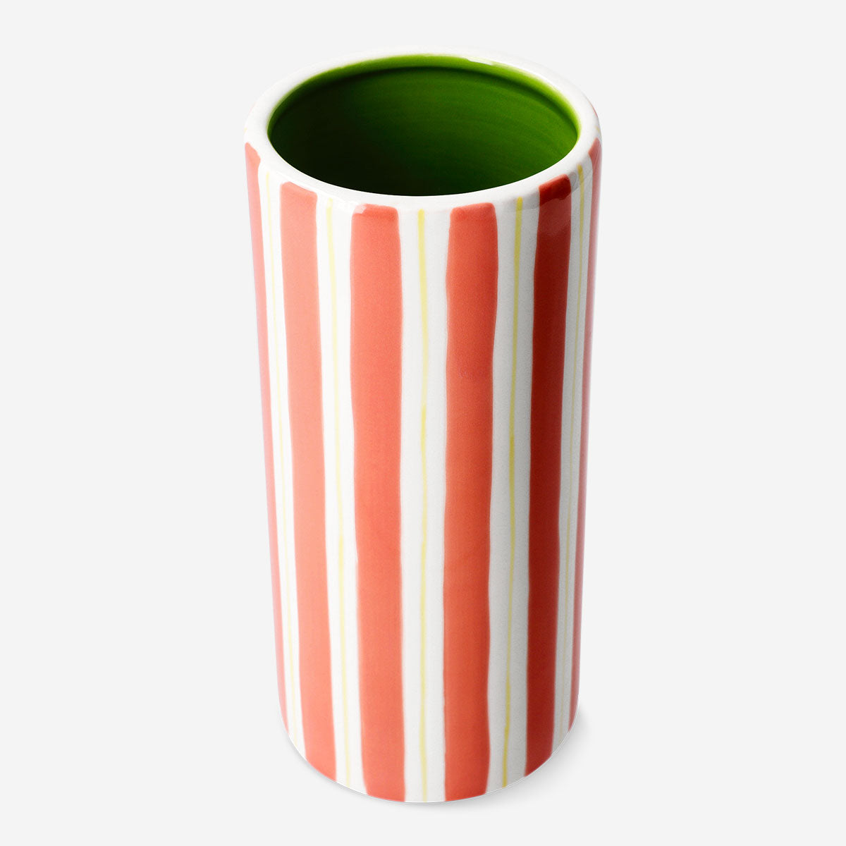 Orange striped ceramic vase from Flying Tiger Copenhagen, 20 cm tall, with a modern design and vibrant striped pattern.