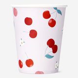 Set of 8 Flying Tiger Copenhagen paper party cups with cherry print design, perfect for festive gatherings.