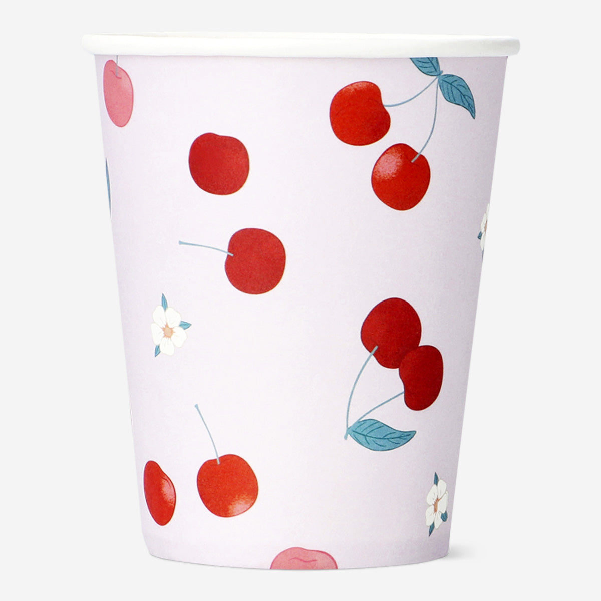 Set of 8 Flying Tiger Copenhagen paper party cups with cherry print design, perfect for festive gatherings.