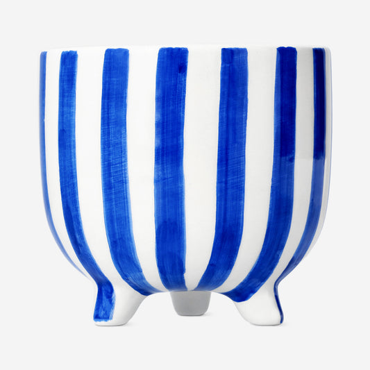 Flowerpot with blue stripes - 18 cm