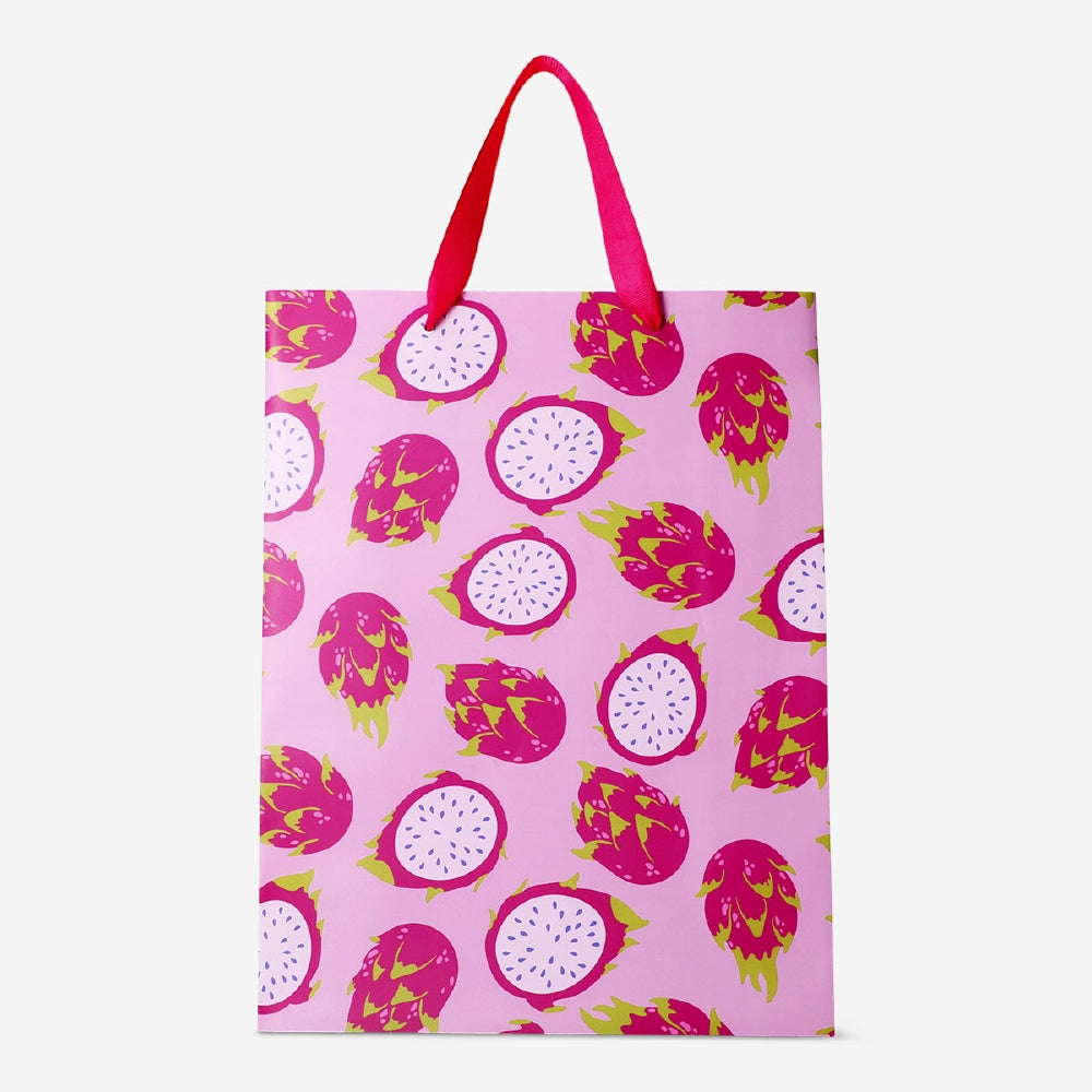 Office gift bag with dragon fruit print, 25x33 cm, from Flying Tiger Copenhagen, featuring vibrant fruit illustrations.
