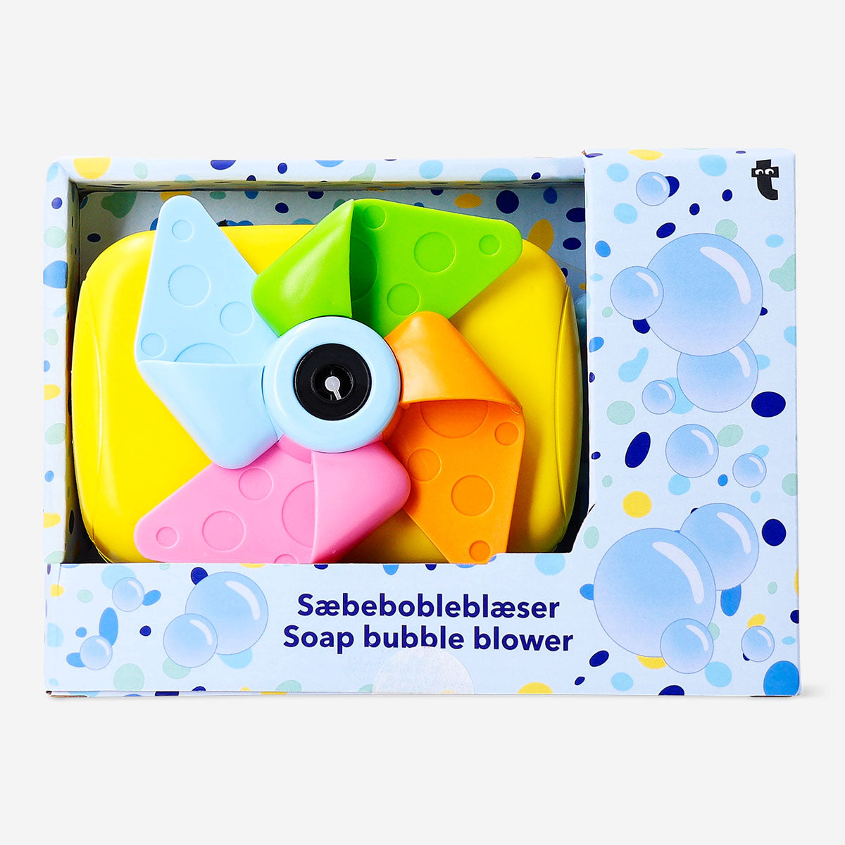 Flying Tiger Copenhagen soap bubble blower toy designed like a camera, featuring colorful bubbles and playful camera details.