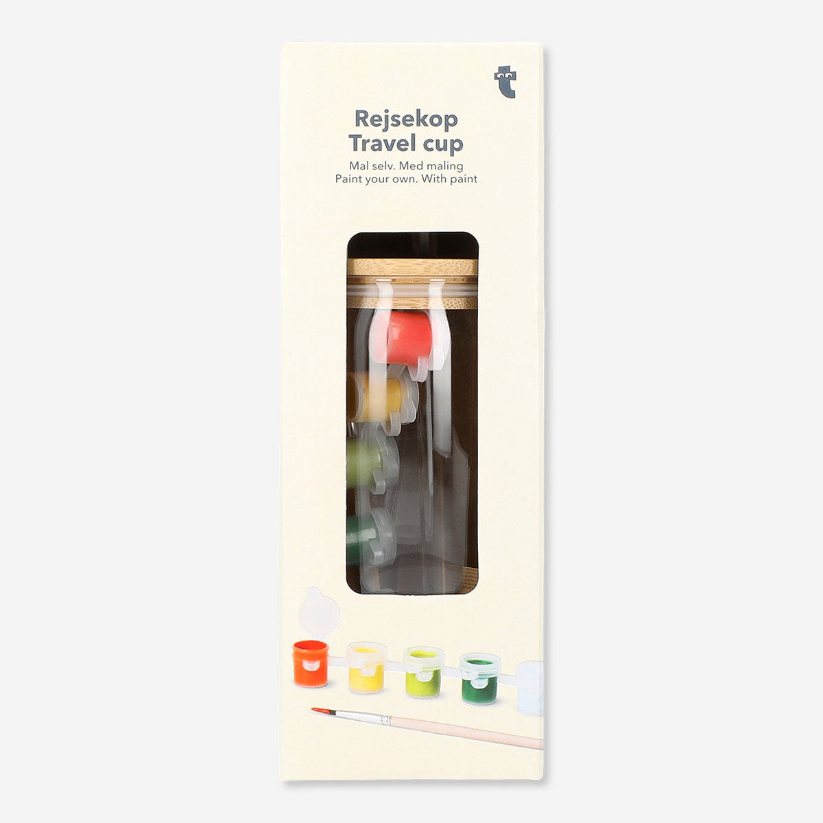 Flying Tiger Copenhagen DIY glass tumbler, 600 ml, hobby craft project with clear glass and colorful design elements.
