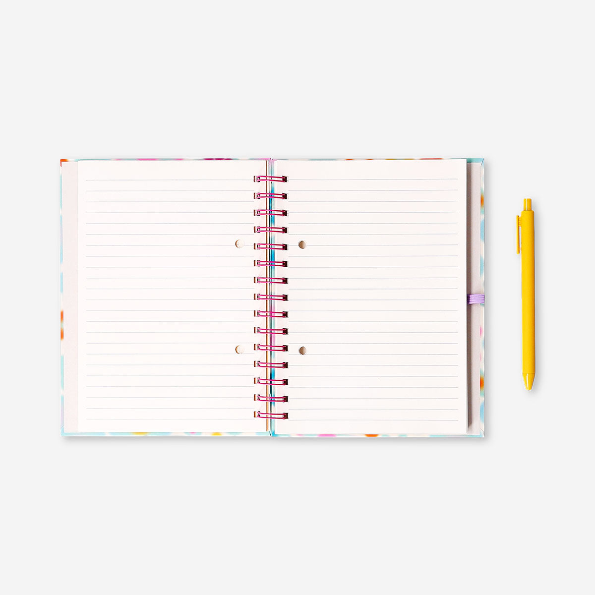 Flying Tiger Copenhagen floral office notebook with page markers and a pen for organized writing and note-taking.