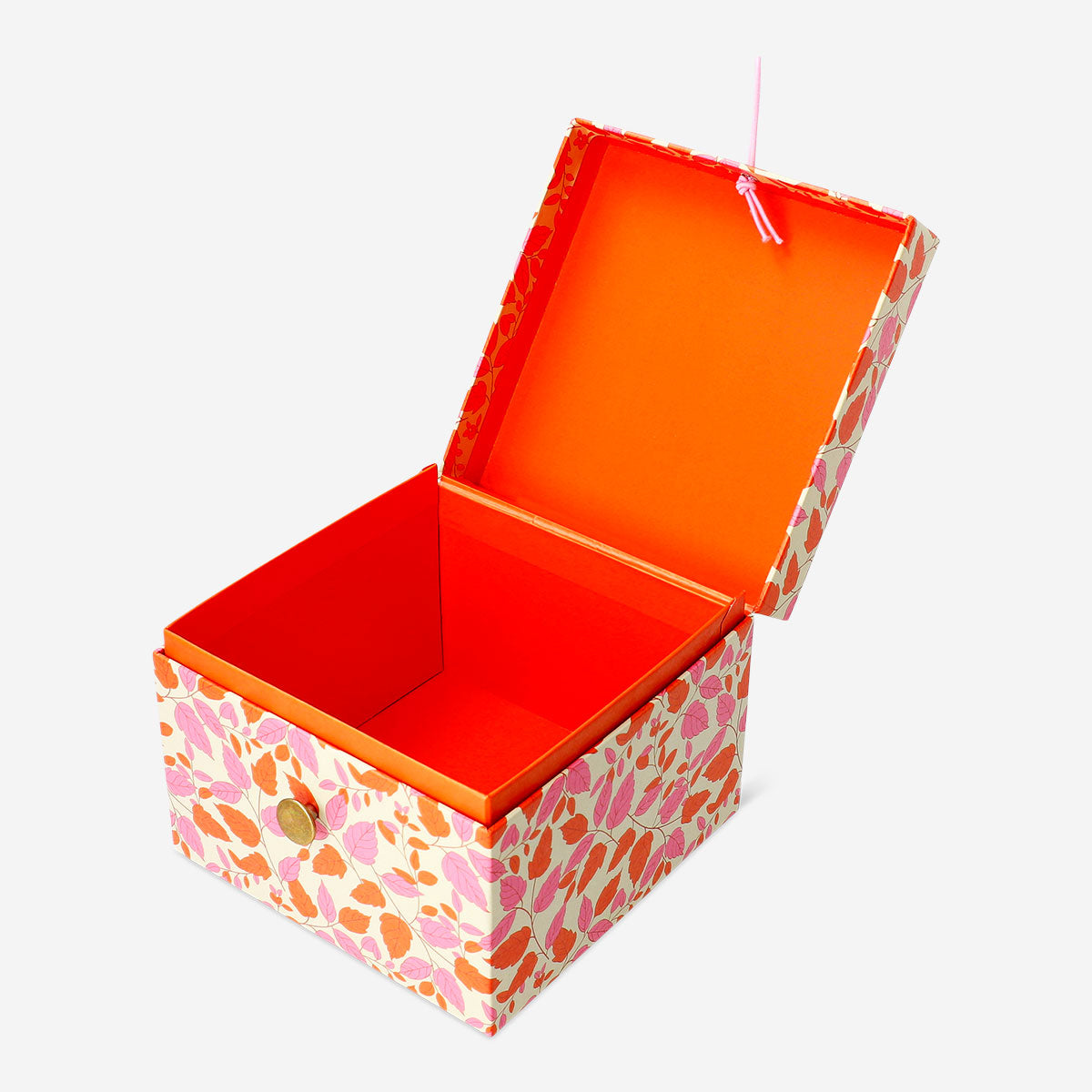 Flying Tiger Copenhagen storage box with autumn leaves design, 15x15 cm, ideal for home organization and decorative storage.