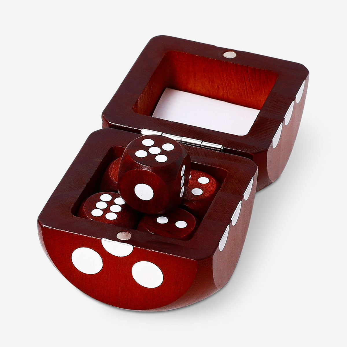 Set of five wooden dice from Flying Tiger Copenhagen, featuring natural wood finish and classic game piece design.