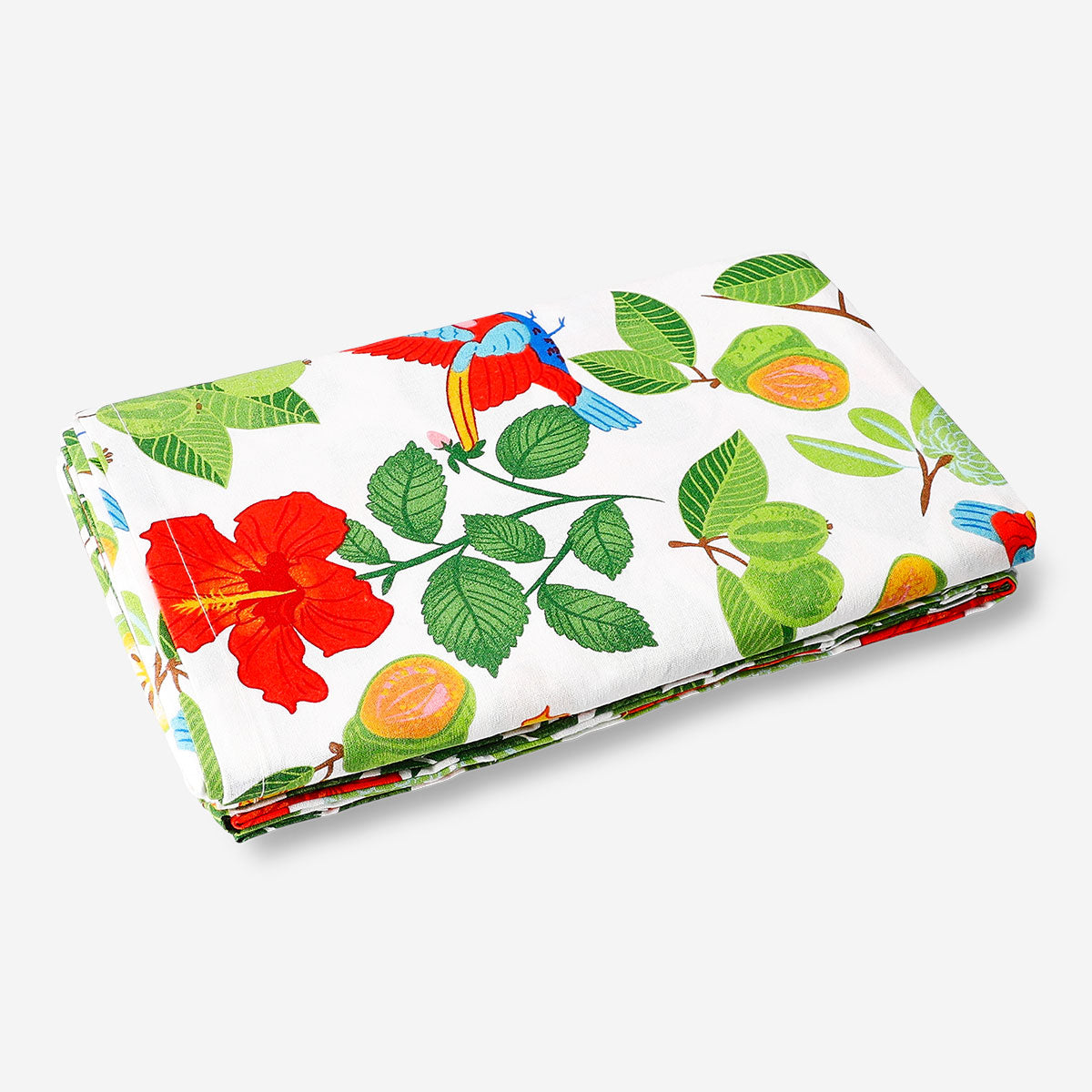 Tropical print home tablecloth from Flying Tiger Copenhagen, 140x220 cm, featuring vibrant tropical leaf and flower design.