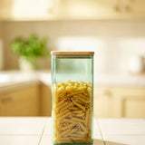 Green glass storage container with lid, 2.3L, from Flying Tiger Copenhagen's Designer Collection, suitable for kitchen storage.