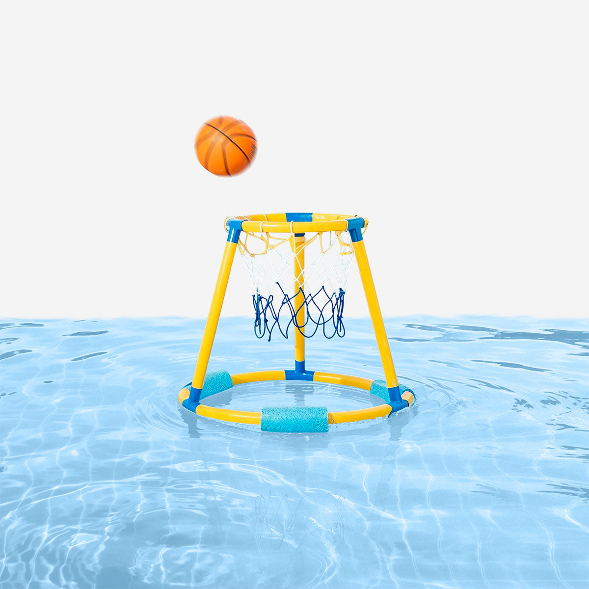 Floating basketball pool game by Flying Tiger Copenhagen with a hoop and ball for water fun.