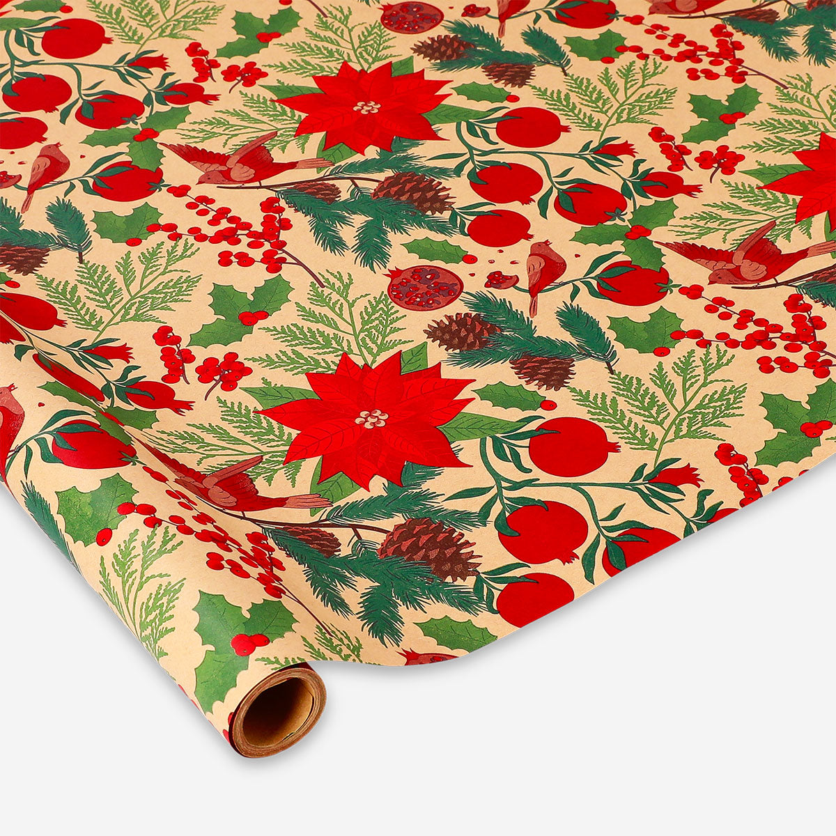 Flying Tiger Copenhagen Christmas flower craft wrapping paper, 400 cm roll with festive floral design for holiday gift wrapping.