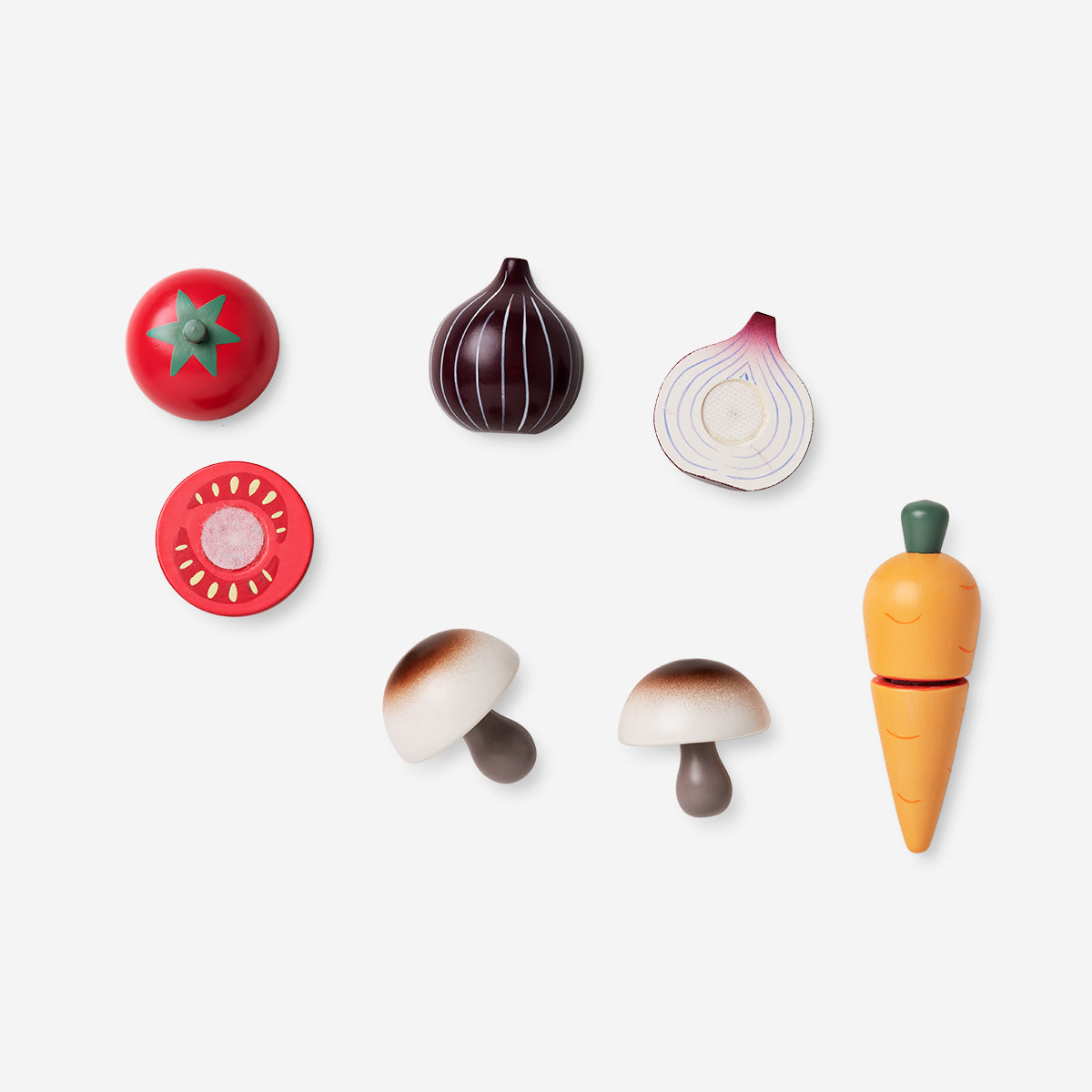 Wooden vegetable box playset toy by Flying Tiger Copenhagen with colorful wooden produce and storage box for imaginative play.